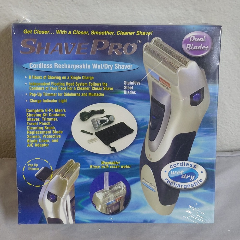 Shave Pro SP12 Cordless Rechargeable Wet/Dry Dual Blade Shaver 6-Pc Kit NEW